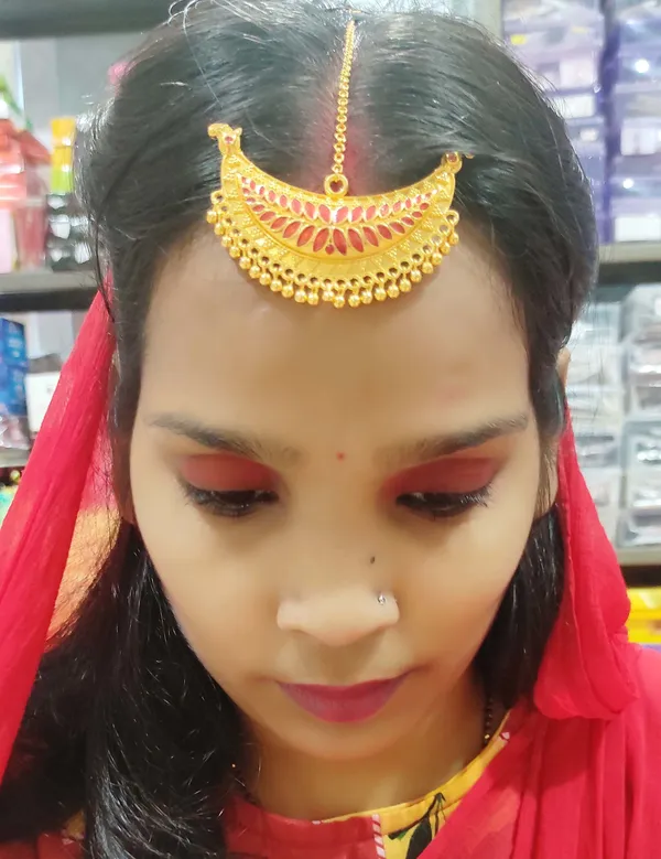 Assamese_Traditional_Copper_Gold_Plated_Red_Colour_Maang_Tikka_For_Women